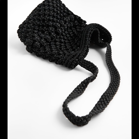 Zara crochet knit bobble openwork bucket bag , designer , black - Picture 7 of 10